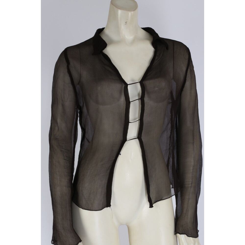 2139 Black Sheer Long Sleeve Open Front Blouse Size S